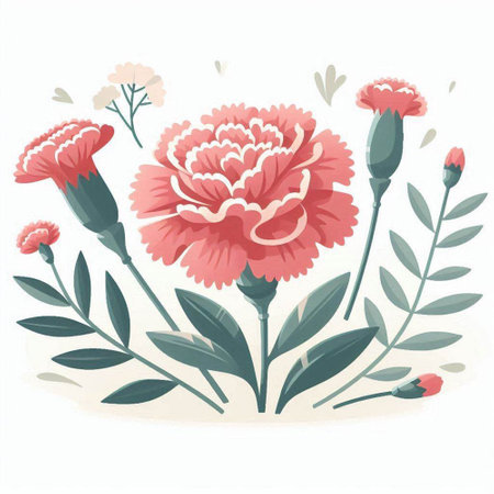 Carnation flower vector illustration. Hand drawn design element for greeting card, wedding invitation.のイラスト素材