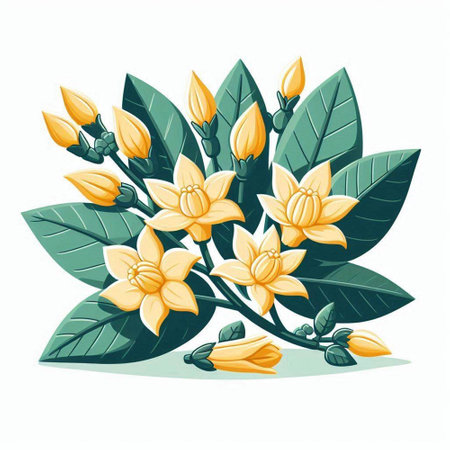 Bouquet of yellow flowers with green leaves. Vector illustration.のイラスト素材