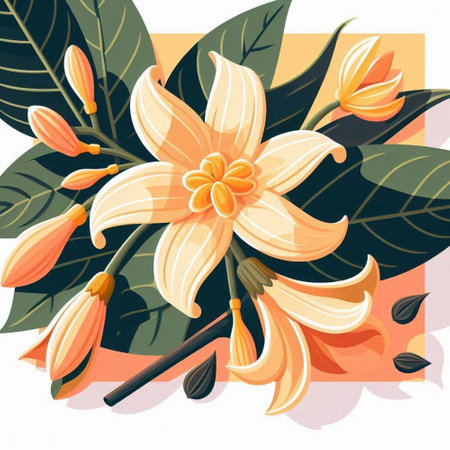 Illustration of yellow flowers and leaves on a white background, vector illustrationのイラスト素材