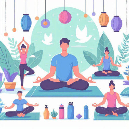 People practicing yoga in lotus position. People meditating in lotus position. Flat vector illustrationのイラスト素材