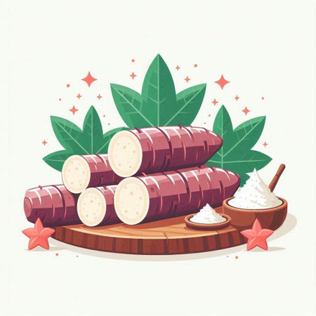 Vector illustration of salami on wooden cutting board with herbs and spices.のイラスト素材