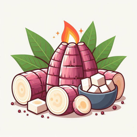 Illustration of a set of different types of sugarcane.のイラスト素材
