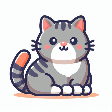 Cute cartoon cat sitting on white background. Vector illustration in flat style.のイラスト素材