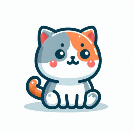 Cute cartoon cat on white background. Vector illustration in a flat style.のイラスト素材