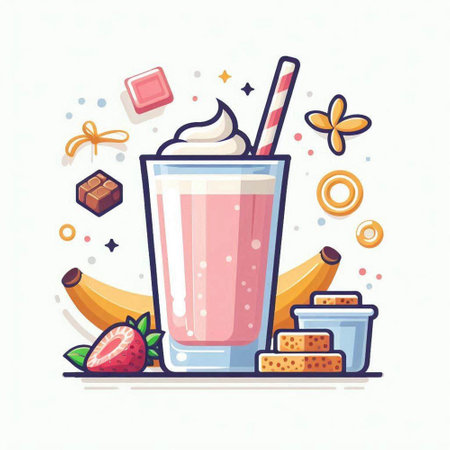 Milkshake in a glass with a straw. Vector illustration.のイラスト素材