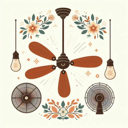 Vintage electric fan with floral pattern. Vector illustration for your designのイラスト素材