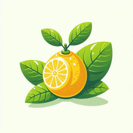 Lemon with green leaves isolated on white background. Vector illustration.のイラスト素材
