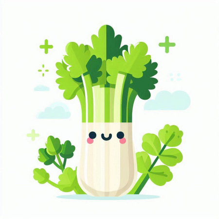 Cute celery vegetable character in flat style. Vector illustration.のイラスト素材
