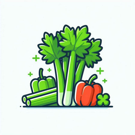Vector illustration of celery, pepper and parsley. Vegetarian food.のイラスト素材