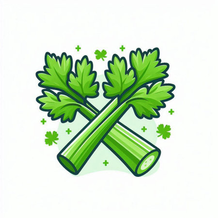 Celery icon. Cute cartoon celery vector illustration.のイラスト素材