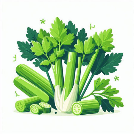 Illustration of fresh green celery, parsley and dillのイラスト素材