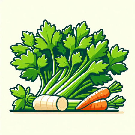 Carrot and parsley. Vector illustration of fresh organic vegetables.のイラスト素材