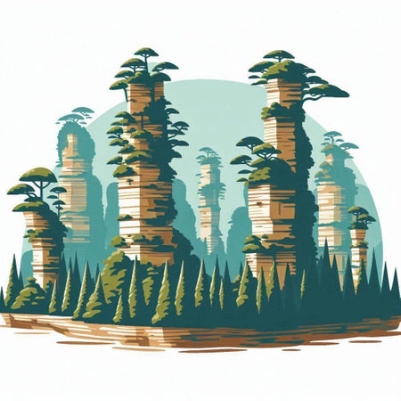 Trees in the jungle. Vector illustration in watercolor style.のイラスト素材