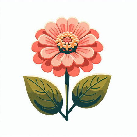 Gerbera flower with leaves isolated on white background. Vector illustration.のイラスト素材