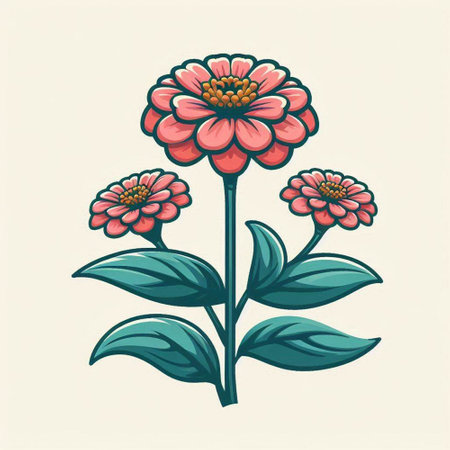 Zinnia flower vector illustration. Hand drawn zinnia flower.のイラスト素材