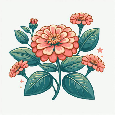 Zinnia flower. Vector illustration. Isolated on white background.のイラスト素材
