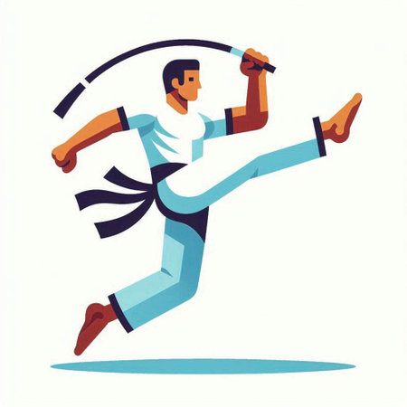 Karate fighter. Martial arts training. Vector illustration in flat styleのイラスト素材