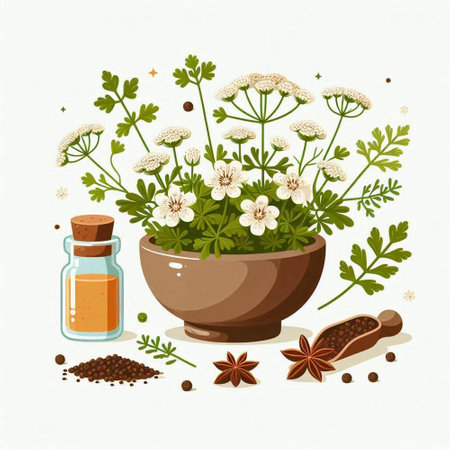 Aromatherapy. Herbs and spices. Vector illustration.のイラスト素材