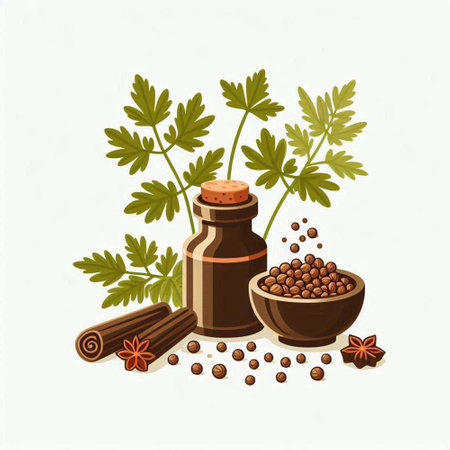 Illustration of spices and herbs on a white background. Vector illustration.のイラスト素材
