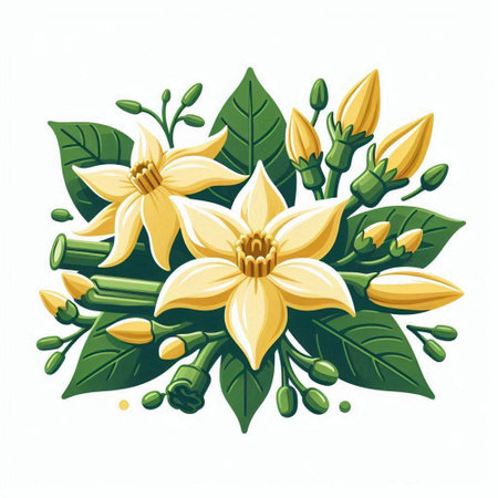 Bouquet of yellow jasmine flowers. Vector illustration.のイラスト素材