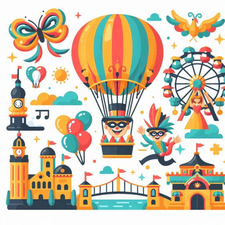 Amusement park flat icons set with amusement park attractions vector illustrationのイラスト素材