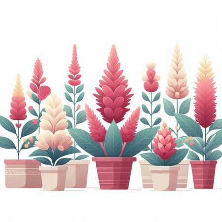 Flowers in pots. Floral background. Vector Illustration.のイラスト素材