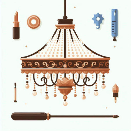 Ceiling chandelier set with decorative elements. Vector illustration.のイラスト素材