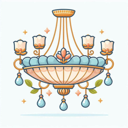 Illustration of a crystal chandelier in pastel colors.のイラスト素材