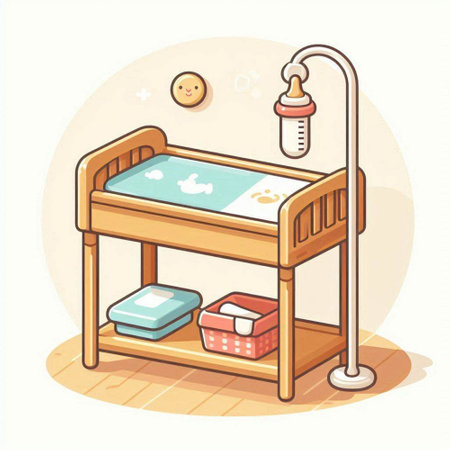 Illustration of a baby crib in a flat style. Vector illustration.のイラスト素材