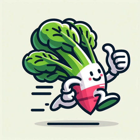 Cartoon Broccoli character with thumbs up. Vector flat illustration.のイラスト素材