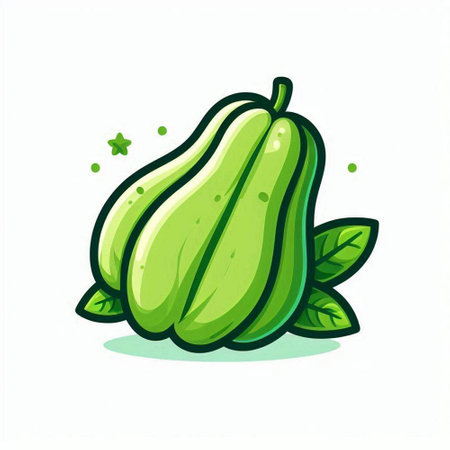 Cartoon green papaya isolated on white background. Vector illustration.のイラスト素材