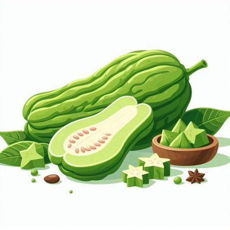 Illustration of a fresh green melon with sliced and whole fruitsのイラスト素材