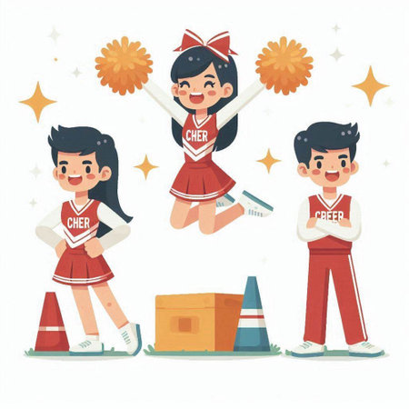 Cheerleaders set. Cheerleaders with pompoms. Vector illustrationのイラスト素材