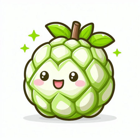 Cute custard apple character vector illustration. Cute custard apple fruit character.のイラスト素材
