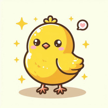 Cute yellow chicken on a white background with stars. Cartoon vector illustration.のイラスト素材