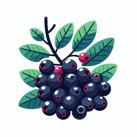 Vector illustration of a bunch of ripe blueberries on a white background.のイラスト素材