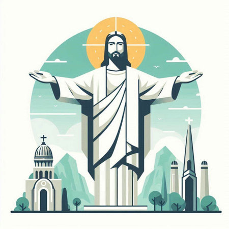 Christ the Redeemer statue in Rio de Janeiro, Brazil. Vector illustrationのイラスト素材