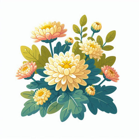 Chrysanthemum flowers isolated on white background. Vector illustration.のイラスト素材