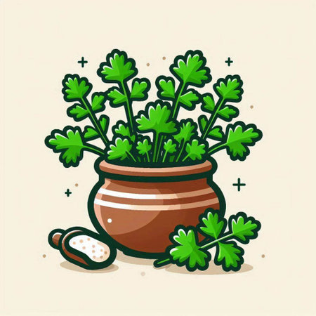 Parsley in a pot on a light background. Vector illustration.のイラスト素材