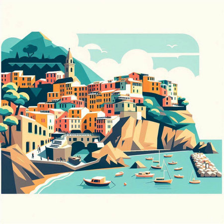 Cinque Terre, Liguria, Italy, Europeのイラスト素材