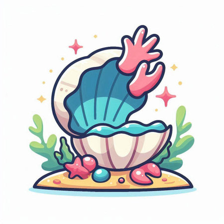 Cute hand drawn vector illustration of a sea shell in cartoon style.のイラスト素材