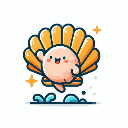Cute cartoon seashell character isolated on white background. Vector illustration.のイラスト素材