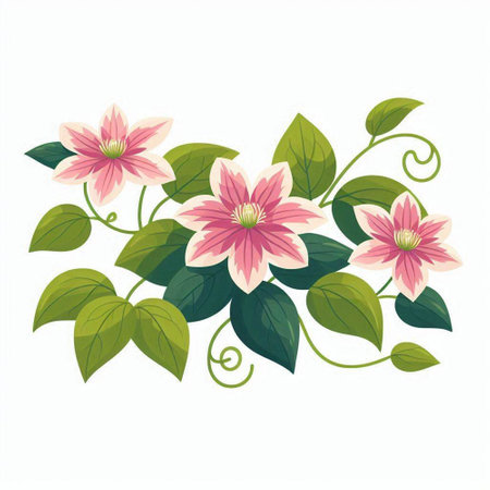 Beautiful floral background with pink clematis flowers. Vector illustration.のイラスト素材