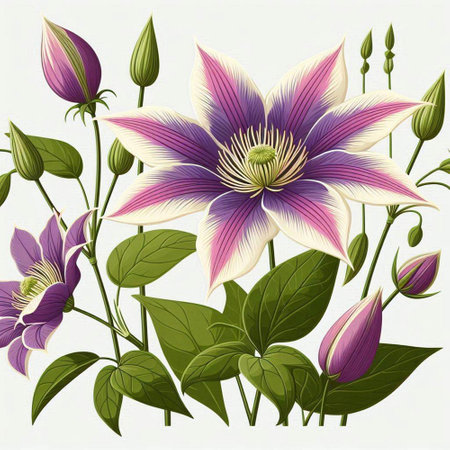 Flower of clematis on a white background. Vector illustration.のイラスト素材