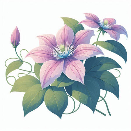 Beautiful blooming clematis isolated on white background. Vector illustration.のイラスト素材