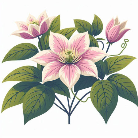 Beautiful blooming magnolia flowers isolated on white background. Vector illustration.のイラスト素材