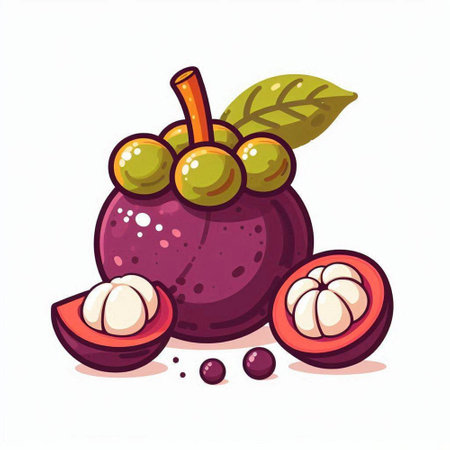 Mangosteen fruit vector illustration. Exotic tropical fruit.のイラスト素材