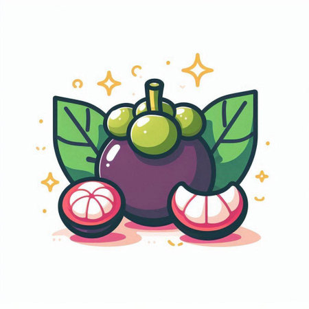 Mangosteen fruit with leaves and star. Vector illustration.のイラスト素材