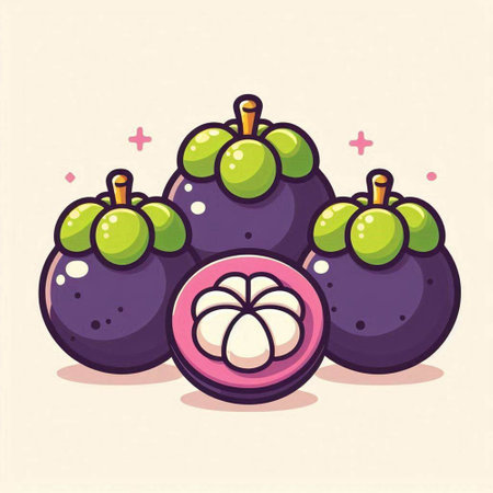 Mangosteen fruit vector illustration. Cartoon mangosteen icon.のイラスト素材