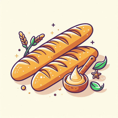 Baguette bread. Vector illustration of a loaf of bread.のイラスト素材